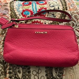 Coach wristlet 2 zip pockets HOT PINK